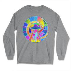 Stained Glass Art UFO Abduction Colorful Glasswork Design print - Long Sleeve T-Shirt - Grey Heather