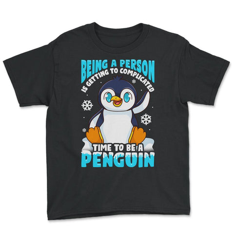 Time to Be a Penguin Happy Penguin with Snowflakes Kawaii print Youth - Black