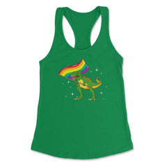 T-Rex Dinosaur with Rainbow Pride Flag Funny Humor Gift design - Kelly Green