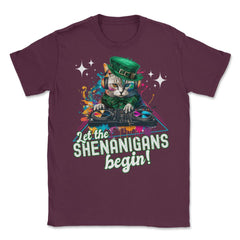 Let the Shenanigans Begin! DJ Cat Music St Patrick’s Humor design - Maroon