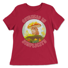 Cottage Core Bunny with Mushroom Hat design - Women's Relaxed Tee - Red