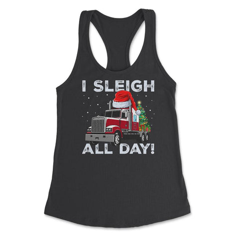 I Sleigh All Day! 18-wheeler Truck with Santa Claus Hat print Women's - Black