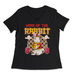 Chinese Year of Rabbit 2023 Chinese Aesthetic product - Women's V-Neck Tee - Black