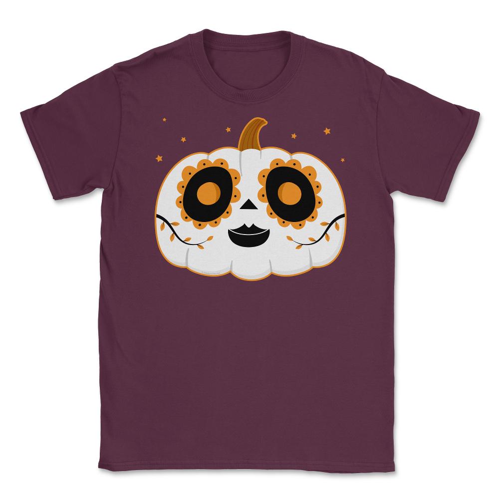 Day of the Dead Cute Skeleton Face Paint Pumpkin Halloween design - Maroon