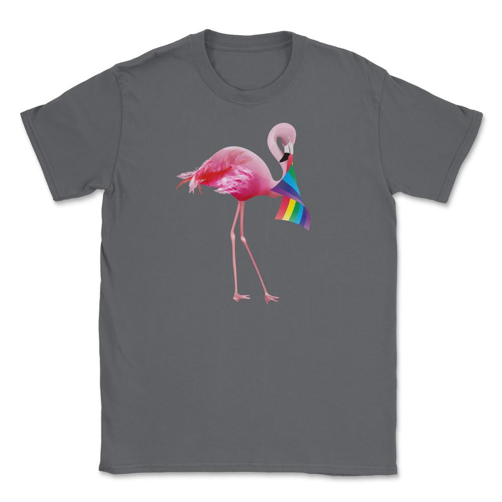 Pink Flamingo with Rainbow flag design Gift graphic Unisex T-Shirt - Smoke Grey