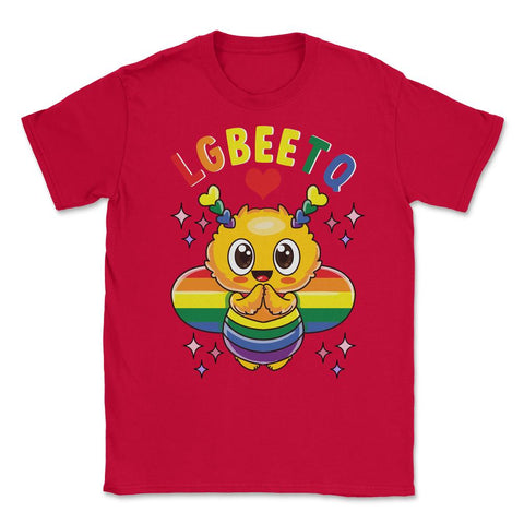 LGBEETQ Cute Bee in Rainbow Flag Colors Gay Pride print Unisex T-Shirt - Red
