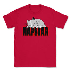 Funny Kawaii Kitten Sleeping Nap Star Cat print Unisex T-Shirt - Red