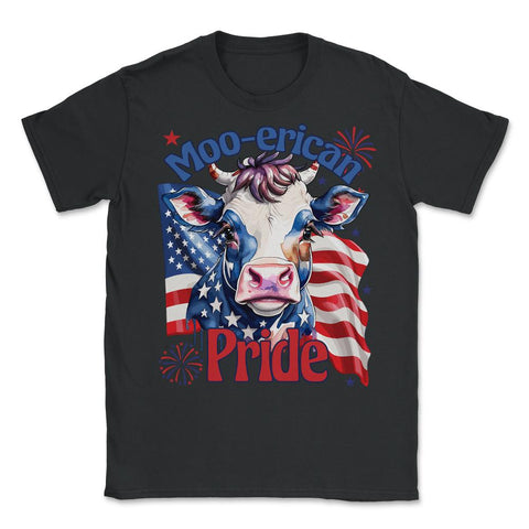 4th of July Moo-erican Pride Funny Patriotic Cow USA print - Unisex T-Shirt - Black