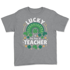 Lucky To Be a Teacher St Patrick’s Day Boho Rainbow print Youth Tee - Grey Heather