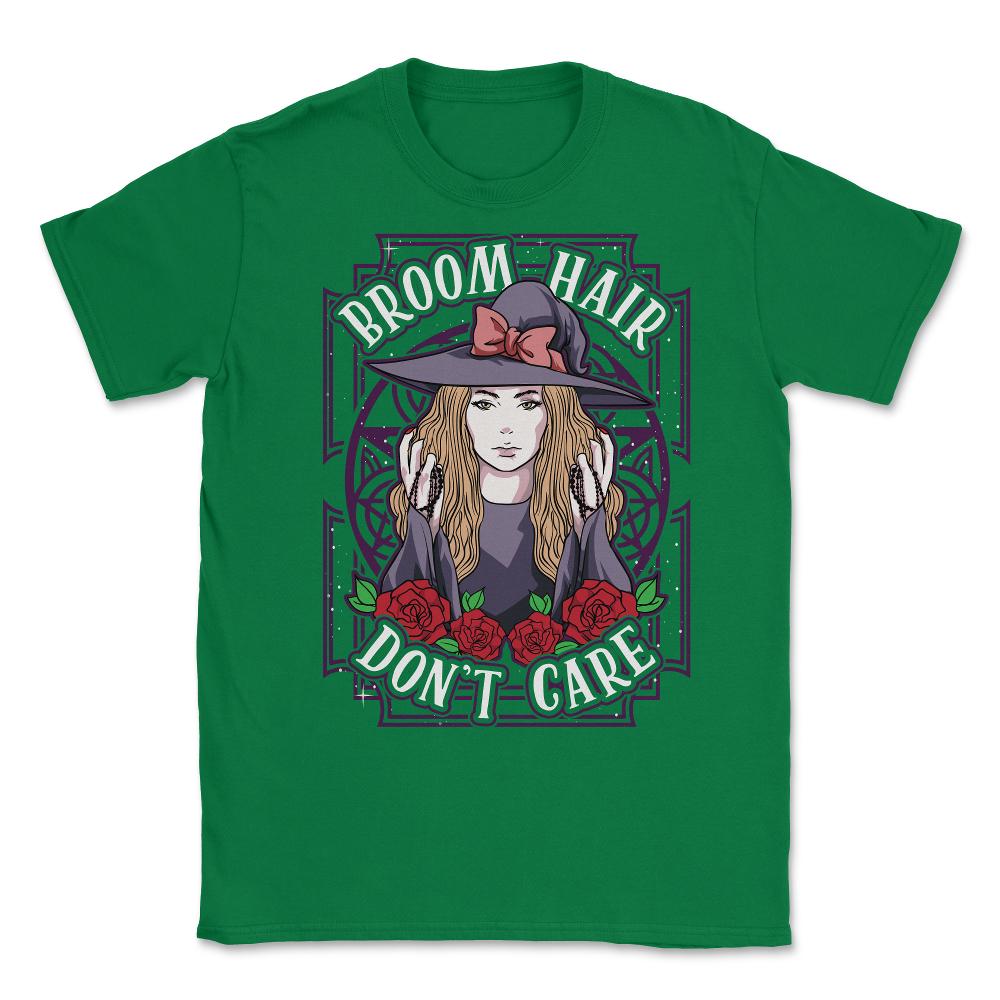 Broom Hair Don't Care Anime Girl Elegant Witch design Unisex T-Shirt - Green