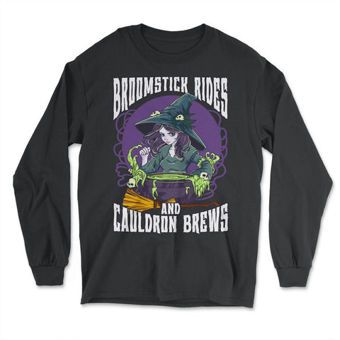 Anime Witch Cauldron Broomstick Rides And Cauldron Brews print - Long Sleeve T-Shirt - Black