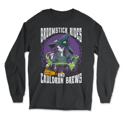 Anime Witch Cauldron Broomstick Rides And Cauldron Brews print - Long Sleeve T-Shirt - Black