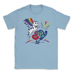 Gay AF Cat Hilarious LGBT Kitten With Rainbow Pride Flag Cap print - Light Blue