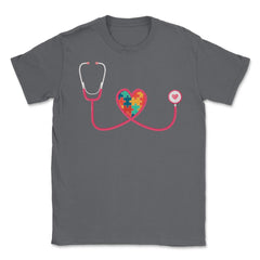 Nurse Autism Puzzle Pieces Heart Stethoscope Nursing graphic Unisex - Smoke Grey
