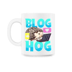 Blogging Hedgehog Blog Hog Blogger Funny Prickly-Pig graphic - 11oz Mug - White