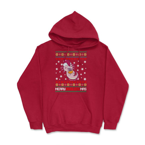 Christmas Kawaii Axolotl Merry Axolotlmas Funny Ugly Xmas print Hoodie - Red