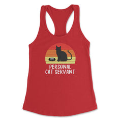 Funny Retro Vintage Cat Owner Humor Personal Cat Servant print - Red