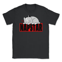 Funny Kawaii Kitten Sleeping Nap Star Cat print Unisex T-Shirt - Black