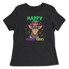 Happy Mardi Gras Funny Chihuahua Dog with Jester Hat & Beads print - Women's Relaxed Tee - Black