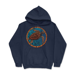 Stained Glass Art Sea Turtle Colorful Glasswork Design print - Hoodie - Navy