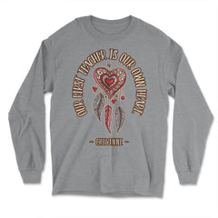 Peacock Feathers Dreamcatcher Heart Native Americans print - Long Sleeve T-Shirt - Grey Heather