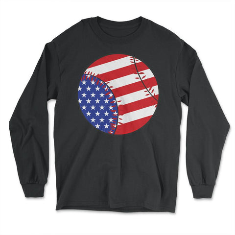 Baseball Lover Baseball Player Patriotic USA American Flag design - Long Sleeve T-Shirt - Black