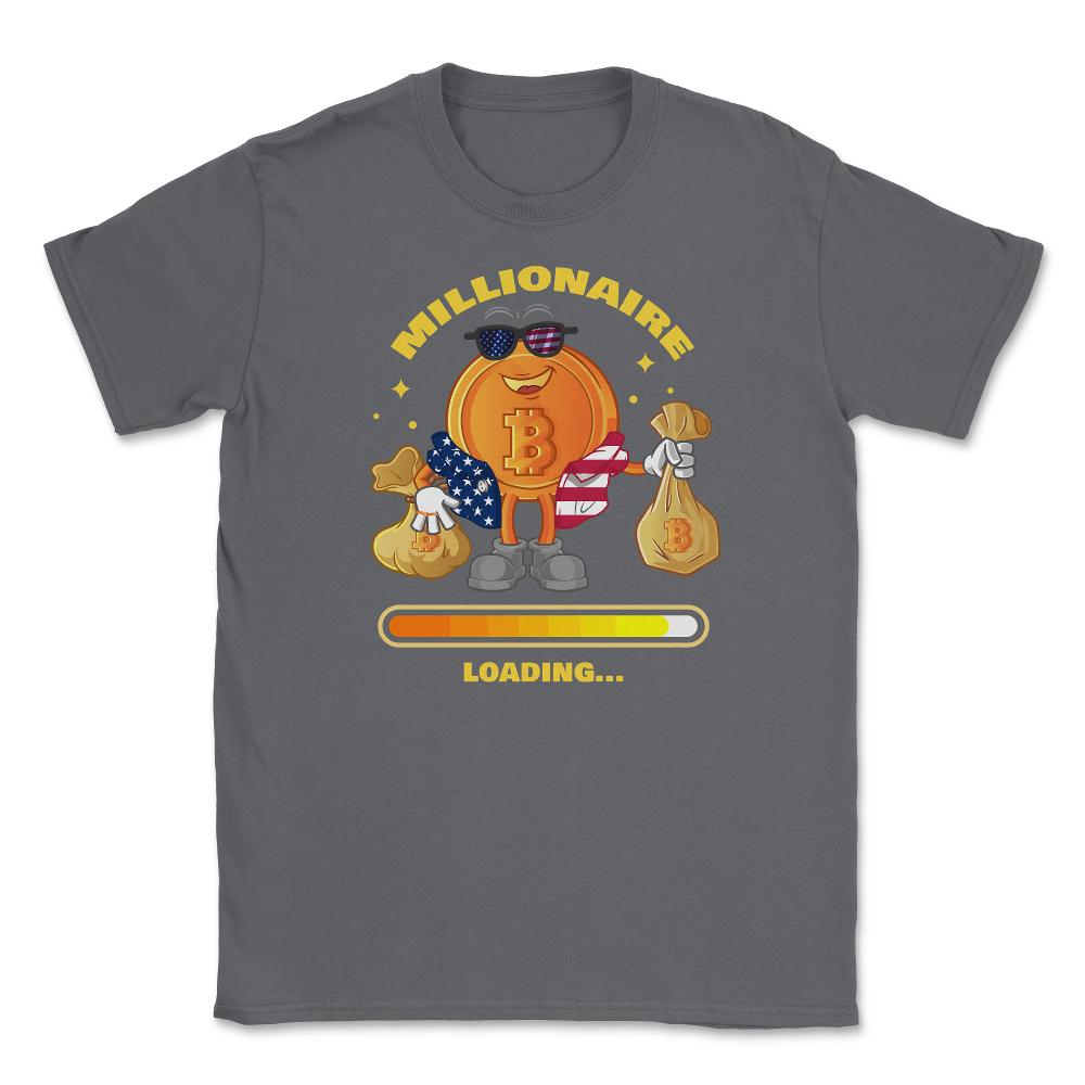 Patriotic Bitcoin Millionaire Loading Character & USA Flag graphic