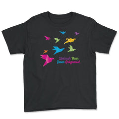 Unleash Your Inner Origamist Colorful Origami Flying Birds product - Youth Tee - Black