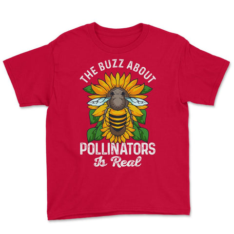Pollinator Bee & Sunflowers Cottage Core Aesthetic print Youth Tee - Red
