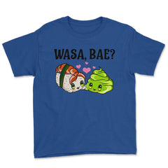 Wasa Bae? Funny Sushi and Wasabi Love print Youth Tee - Royal Blue