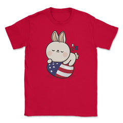 Bunny Napping on an American Flag Egg Gift design Unisex T-Shirt - Red