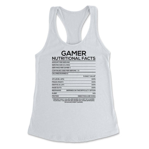 Funny Gamer Nutritional Facts Video Gaming Humor Gamers graphic - White