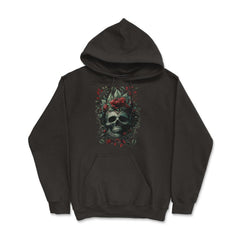 Skull with Red Flowers & Leaves Floral Gothic design - Hoodie - Black