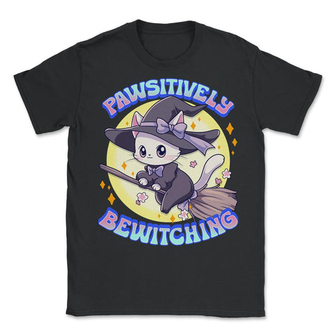 Pawsitively Bewitching Kawaii Kitten Witch Design print - Unisex T-Shirt - Black