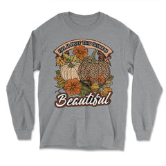 Fall Is Proof That Change Is Beautiful Leopard Pumpkin graphic - Long Sleeve T-Shirt - Grey Heather