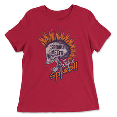 Spooky Meets Spiked Punk Skeleton with Fire Hair design - Women's Relaxed Tee - Red