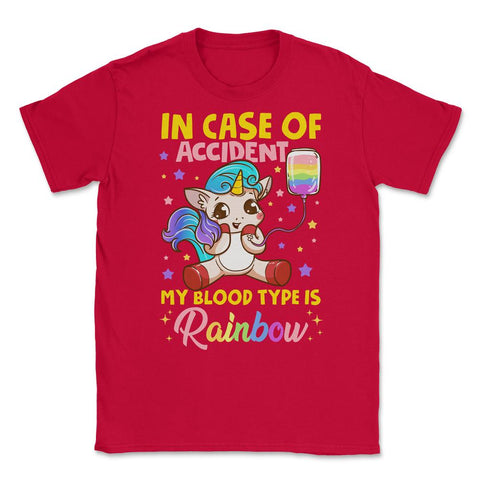 Pride Rainbow Unicorn in Case of Accident Funny Gift graphic Unisex - Red