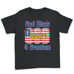 God Bless Beer & Freedom Funny 4th of July Patriotic graphic - Youth Tee - Black