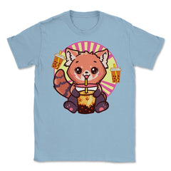 Kawaii Red Panda Drinking Boba Tea Bubble Tea print Unisex T-Shirt - Light Blue