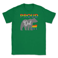 Rainbow Pride Flag Bear Proud Dad and Gay Cub graphic Unisex T-Shirt - Green
