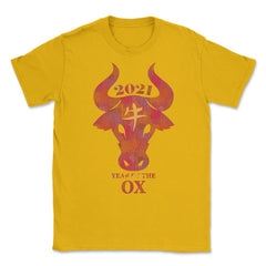 2021 Year of the Ox Watercolor Design Grunge Style graphic Unisex - Gold