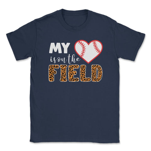 Funny Baseball My Heart Is On That Field Leopard Print Mom print - Navy