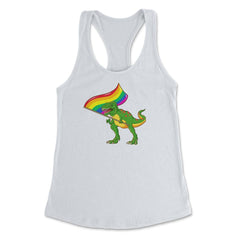 T-Rex Dinosaur with Rainbow Pride Flag Funny Humor Gift design - White