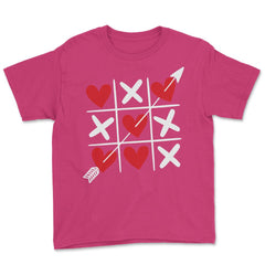 Tic Tac Toe Valentine's Day XOXO Hearts & Crosses graphic Youth Tee - Heliconia