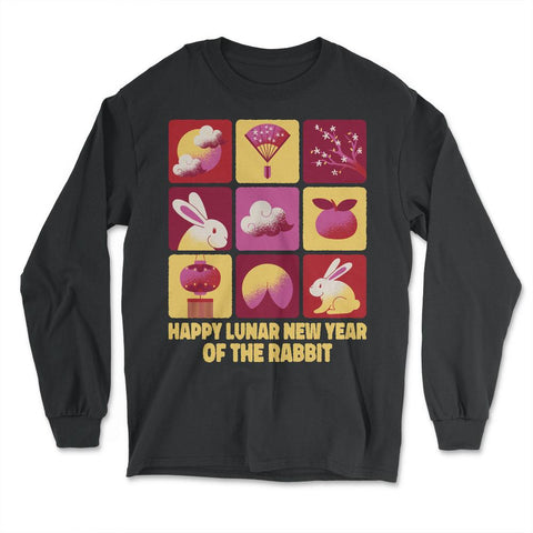 Happy Lunar New Year of the Rabbit 2023 Chinese Tiles print - Long Sleeve T-Shirt - Black