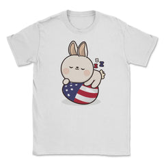 Bunny Napping on an American Flag Egg Gift design Unisex T-Shirt - White