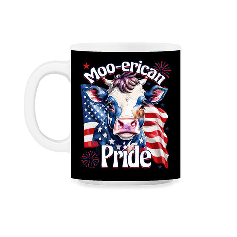 4th of July Moo-erican Pride Funny Patriotic Cow USA product 11oz Mug - Black on White