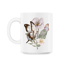 Pollinator Butterflies & Flowers Cottage core Botanical graphic - 11oz Mug - White