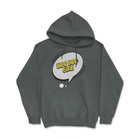 Woo Hoo Girl with a Comic Thought Balloon Graphic graphic Hoodie - Dark Grey Heather