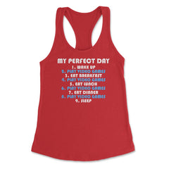 Funny Gamer Perfect Day Wake Up Play Video Games Humor product - Red